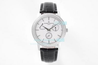 Vacheron Constantin Traditionnelle Power Reserve Replica Watch White Dial Diamond Bezel